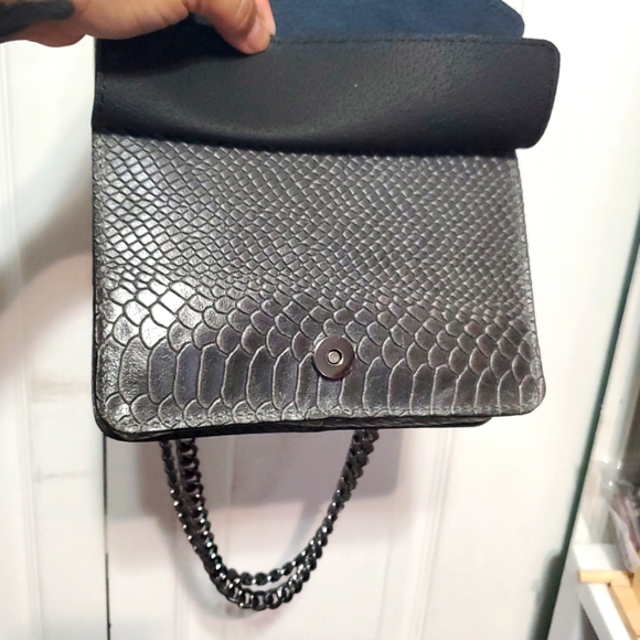 🇮🇹Borse In Pelle Gray Genuine Leather Snake-Embossed Shoulder/Crossbody Bag - Picture 9 of 16